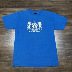 Vintage Black Label Skateboards graphic T-shirt in blue, tagged size Medium